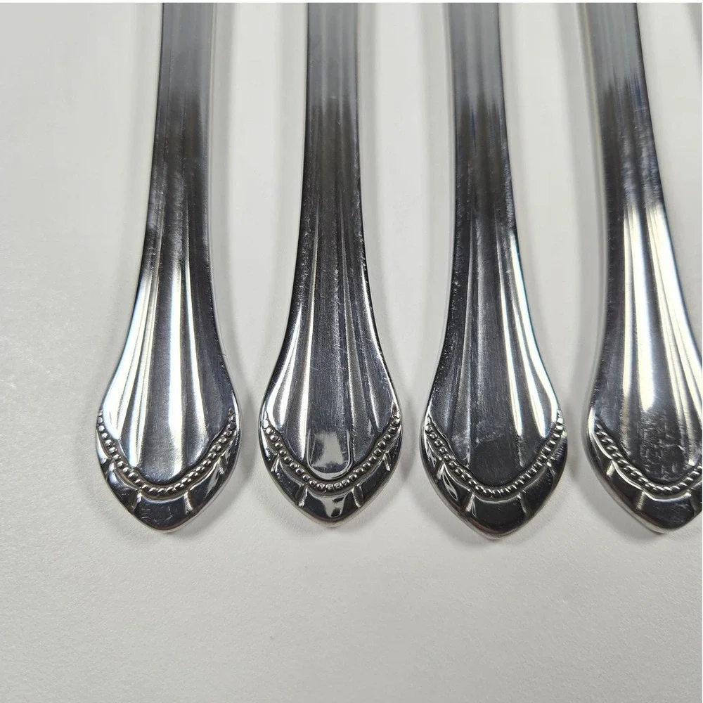 Oneida Marquette Dinner‎ Knives Flatware Stainless Beaded Fan Handle Serrated 6